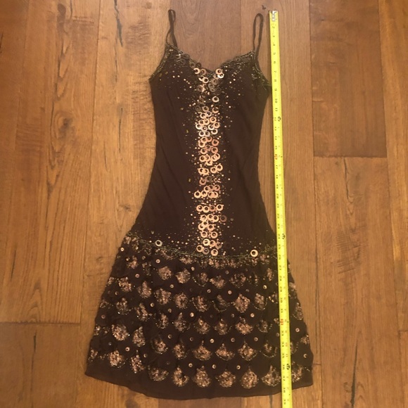 Sue Wong 6 sequined beaded chocolate brown spaghetti strap dress mini low back - Picture 16 of 16